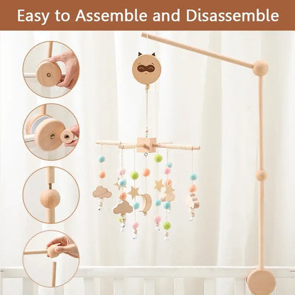 Wooden Baby Crib Mobile Rattle Hanger And Bell Holder