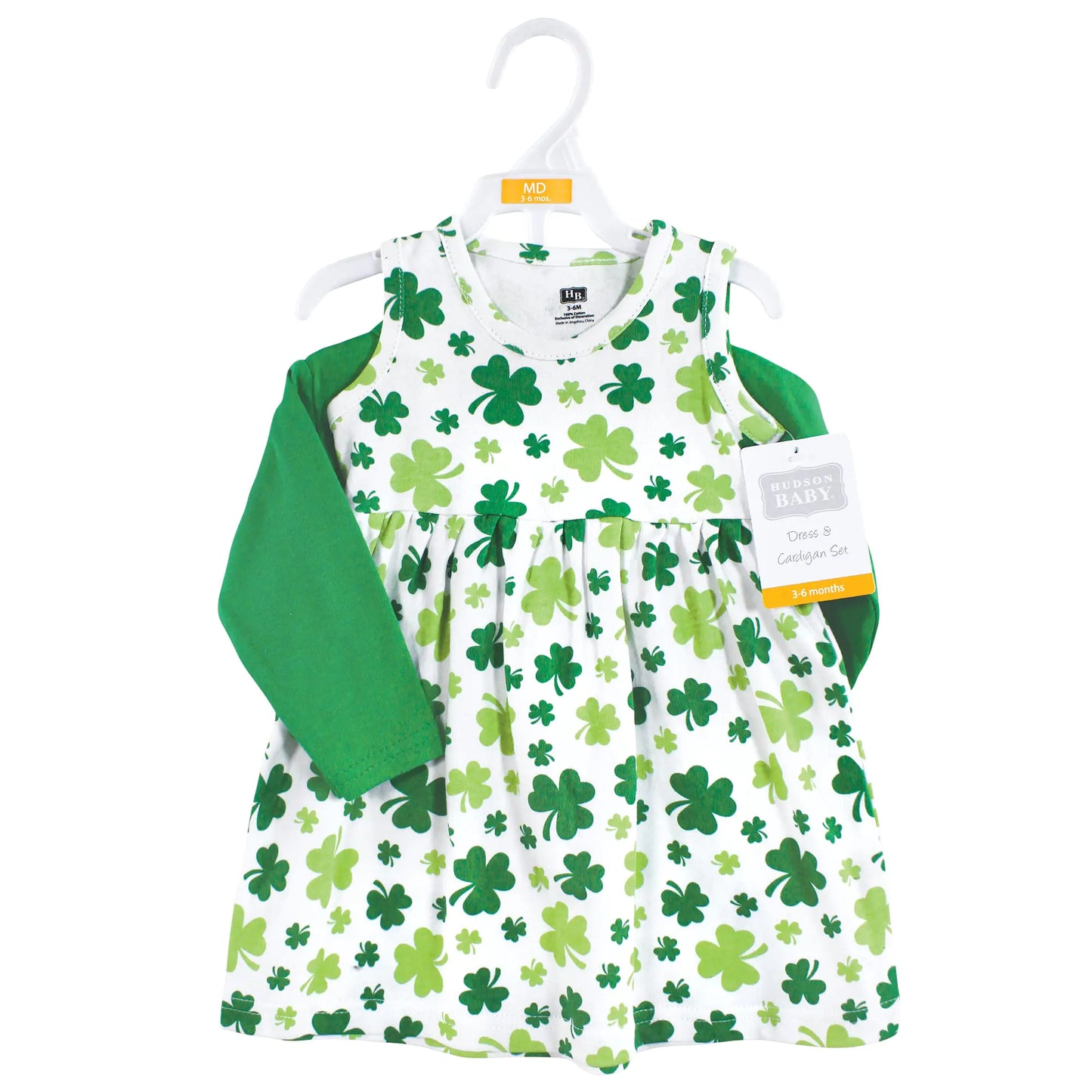 Hudson Baby Baby Girls' Cotton Dress and Cardigan Set 5T Shamrocks